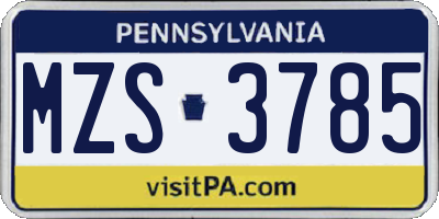 PA license plate MZS3785