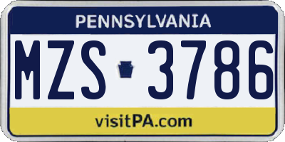 PA license plate MZS3786