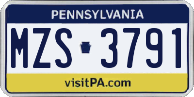 PA license plate MZS3791