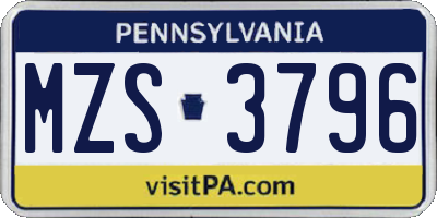 PA license plate MZS3796