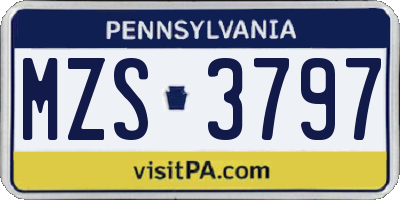 PA license plate MZS3797