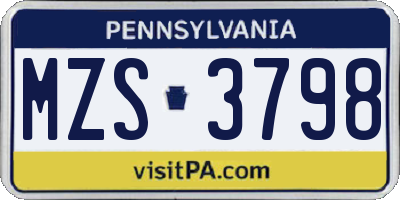 PA license plate MZS3798