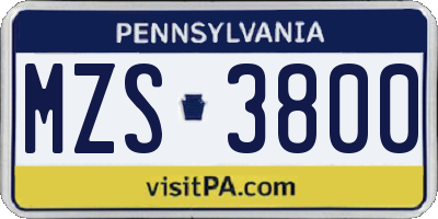 PA license plate MZS3800