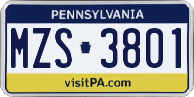 PA license plate MZS3801
