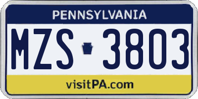 PA license plate MZS3803