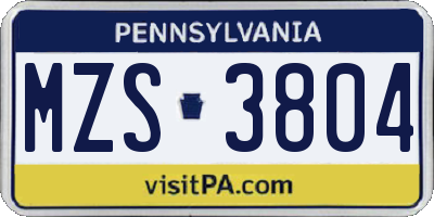 PA license plate MZS3804