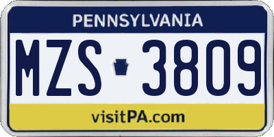PA license plate MZS3809
