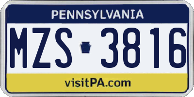 PA license plate MZS3816