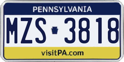 PA license plate MZS3818