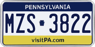 PA license plate MZS3822