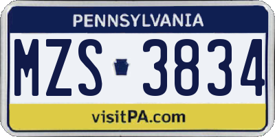 PA license plate MZS3834