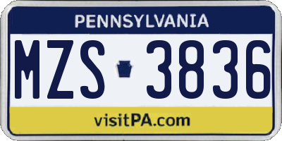 PA license plate MZS3836