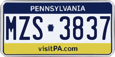 PA license plate MZS3837
