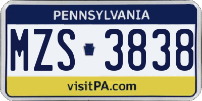 PA license plate MZS3838