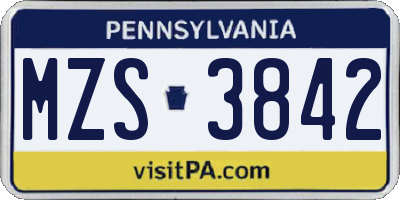 PA license plate MZS3842