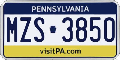 PA license plate MZS3850