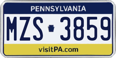 PA license plate MZS3859