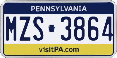 PA license plate MZS3864
