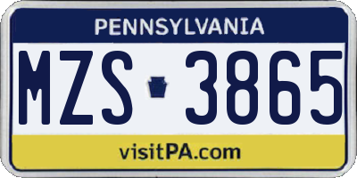 PA license plate MZS3865
