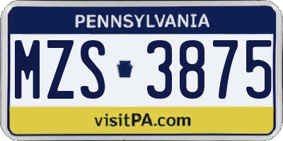 PA license plate MZS3875