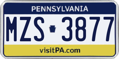 PA license plate MZS3877