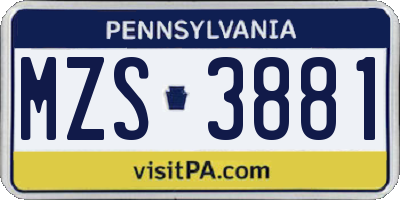 PA license plate MZS3881