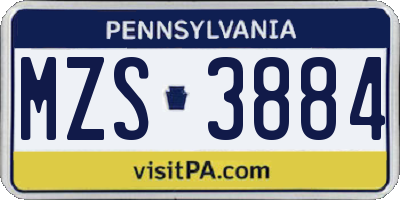 PA license plate MZS3884