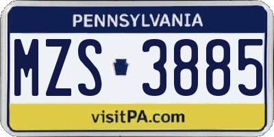 PA license plate MZS3885