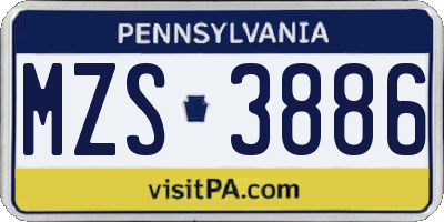 PA license plate MZS3886