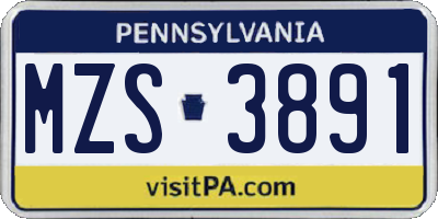 PA license plate MZS3891