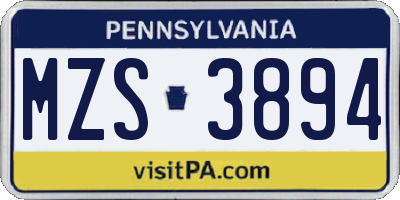 PA license plate MZS3894