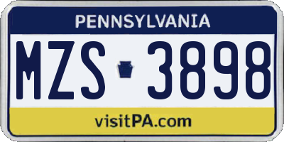 PA license plate MZS3898