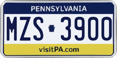 PA license plate MZS3900