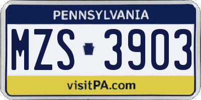 PA license plate MZS3903