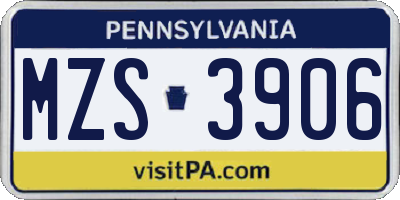 PA license plate MZS3906