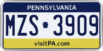 PA license plate MZS3909