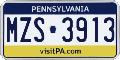 PA license plate MZS3913