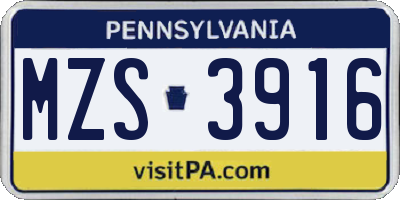 PA license plate MZS3916