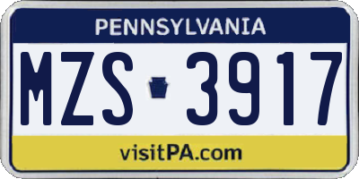 PA license plate MZS3917