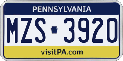 PA license plate MZS3920