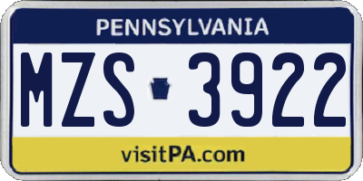 PA license plate MZS3922