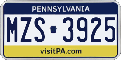 PA license plate MZS3925