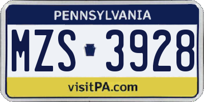 PA license plate MZS3928