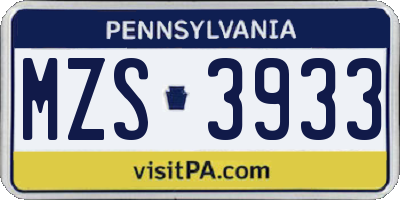 PA license plate MZS3933