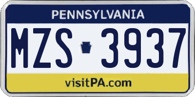 PA license plate MZS3937