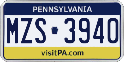 PA license plate MZS3940