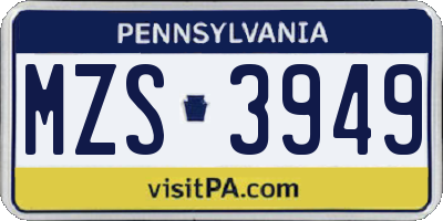 PA license plate MZS3949