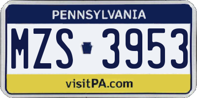 PA license plate MZS3953