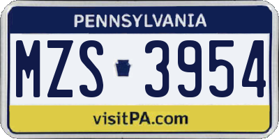 PA license plate MZS3954