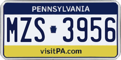PA license plate MZS3956